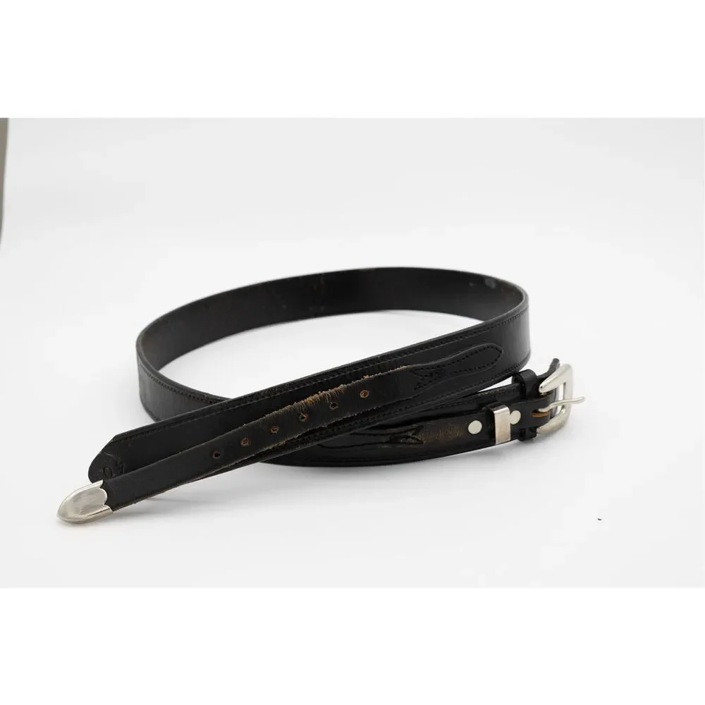 Vintage‎ Black Leather Belt Solid Brass Buckle Men’s Size 40 Distressed